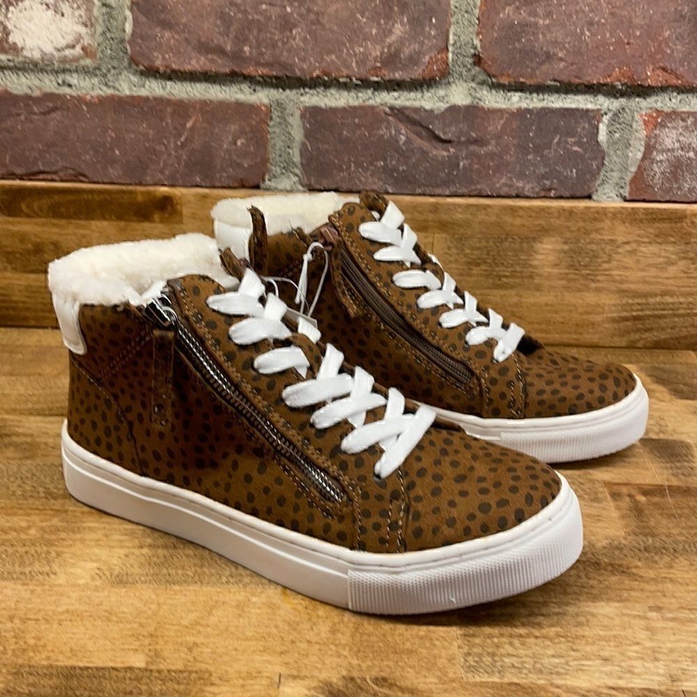 Tilly Leopard Print Sherpa Lined High Top Sneakers - Picture 4 of 7